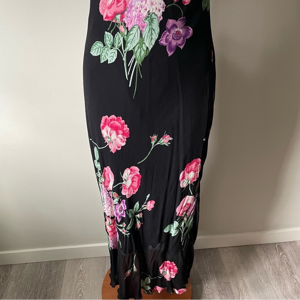 Vintage Nostalgic Floral Chiffon Maxi Dress Whimsigoth Black Pink 90s Y2K - Picture 7 of 8